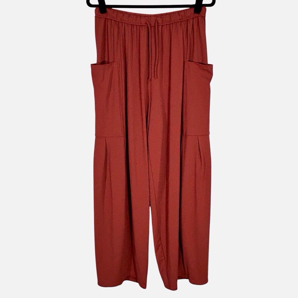 Halara Elastic Waistband Drawstring Medium Rust Red Palazzo Flowy Wide Leg NWT
